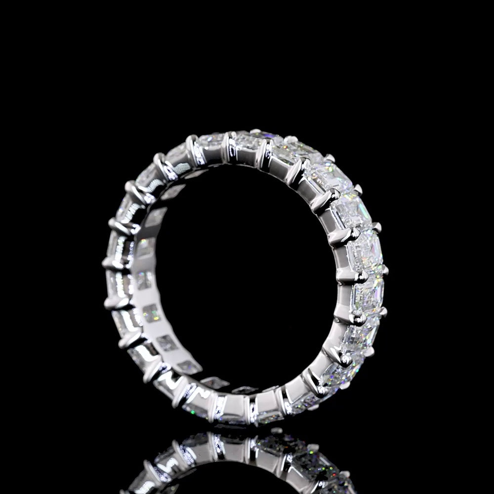 14K White Gold 4.07 Carat Eternity Band with Prong Set Emerald Cut Lab Diamonds - F VS1 Clarity, Total 21 Stones - Covaloro Fine Jewelry