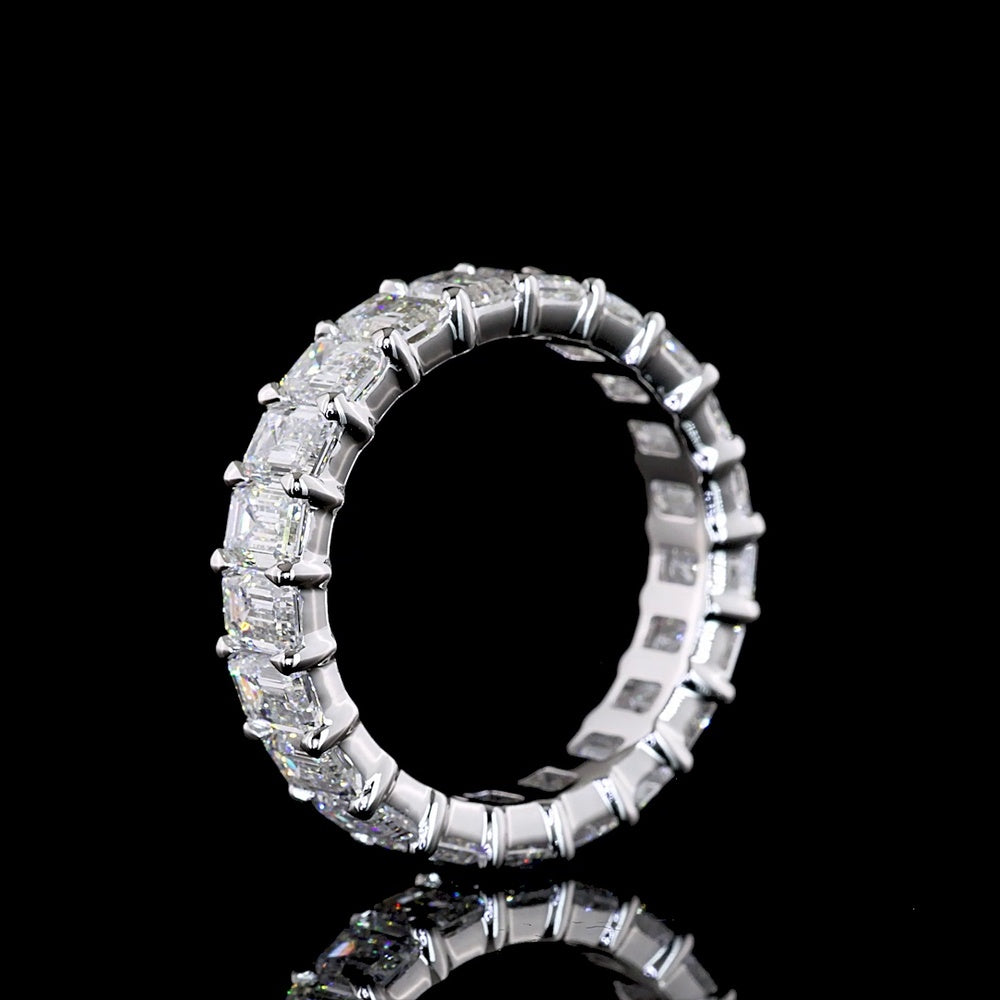 14K White Gold 4.07 Carat Eternity Band with Prong Set Emerald Cut Lab Diamonds - F VS1 Clarity, Total 21 Stones - Covaloro Fine Jewelry