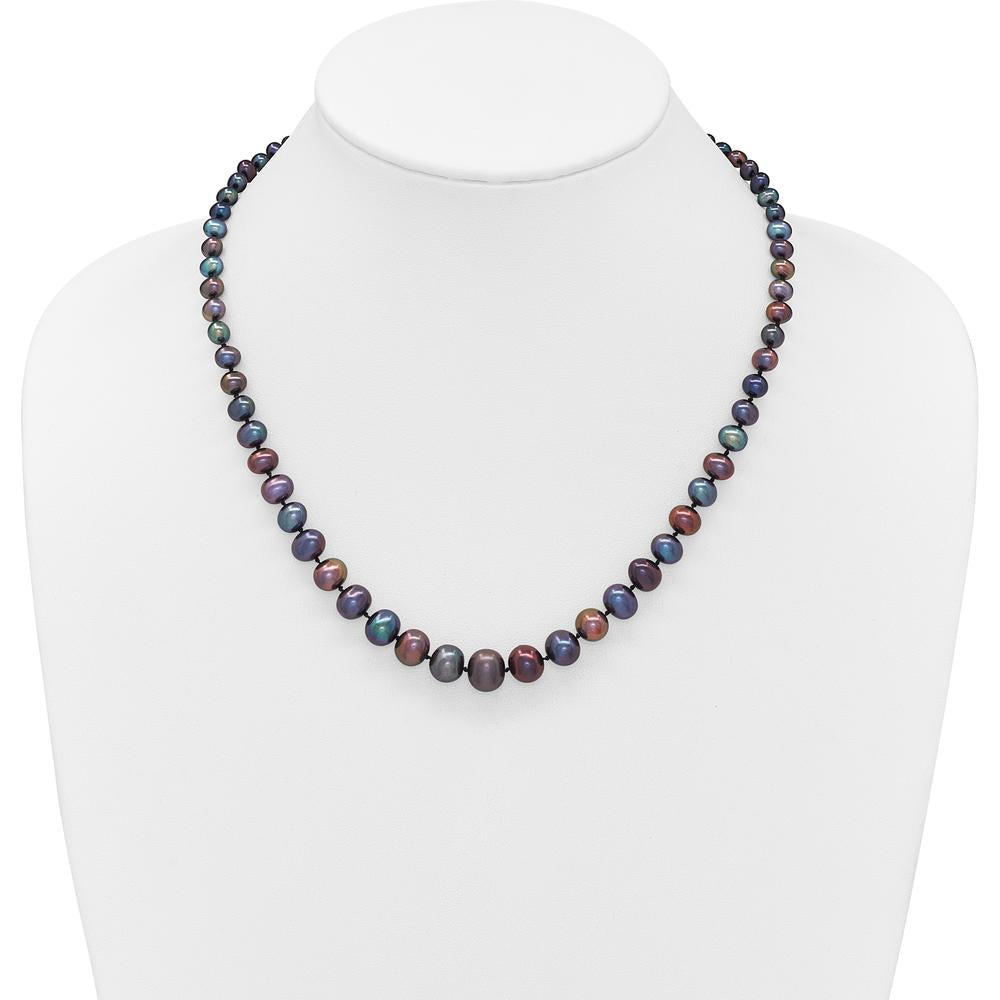 14K White Gold 4-10mm Graduated Black Freshwater Cultured Pearl Necklace - 18" by Monteluci Fine Jewelry