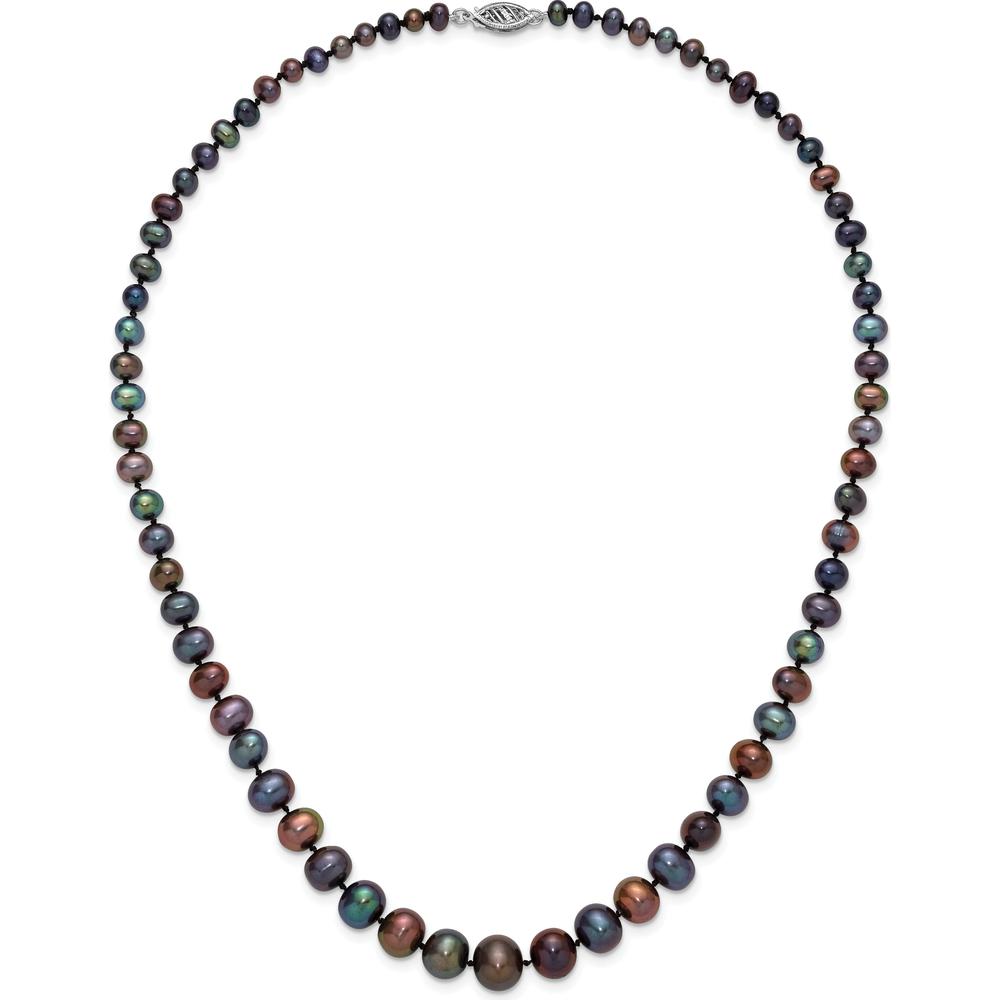 14K White Gold 4-10mm Graduated Black Freshwater Cultured Pearl Necklace - 18" by Monteluci Fine Jewelry