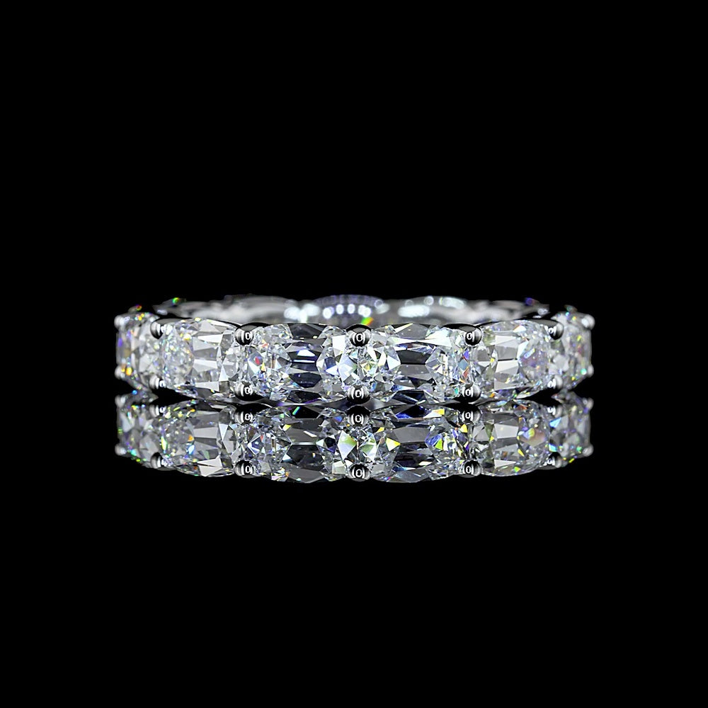 14K White Gold 4.16 Carat Eternity Band with East-West Prong Set Antique Cushion Cut Lab Diamonds (E-F Color, VS2 Clarity) - Covaloro Fine Jewelry