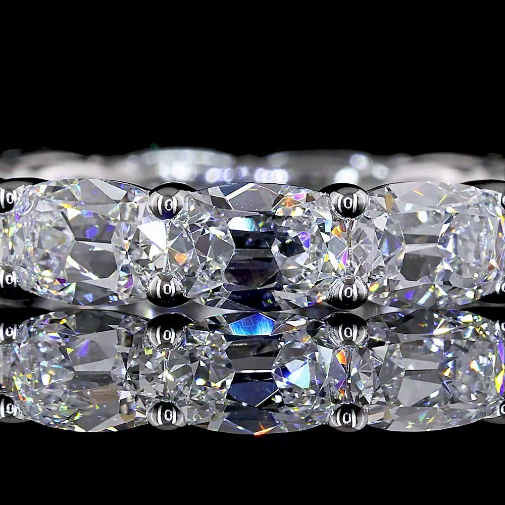 14K White Gold 4.16 Carat Eternity Band with East-West Prong Set Antique Cushion Cut Lab Diamonds (E-F Color, VS2 Clarity) - Covaloro Fine Jewelry