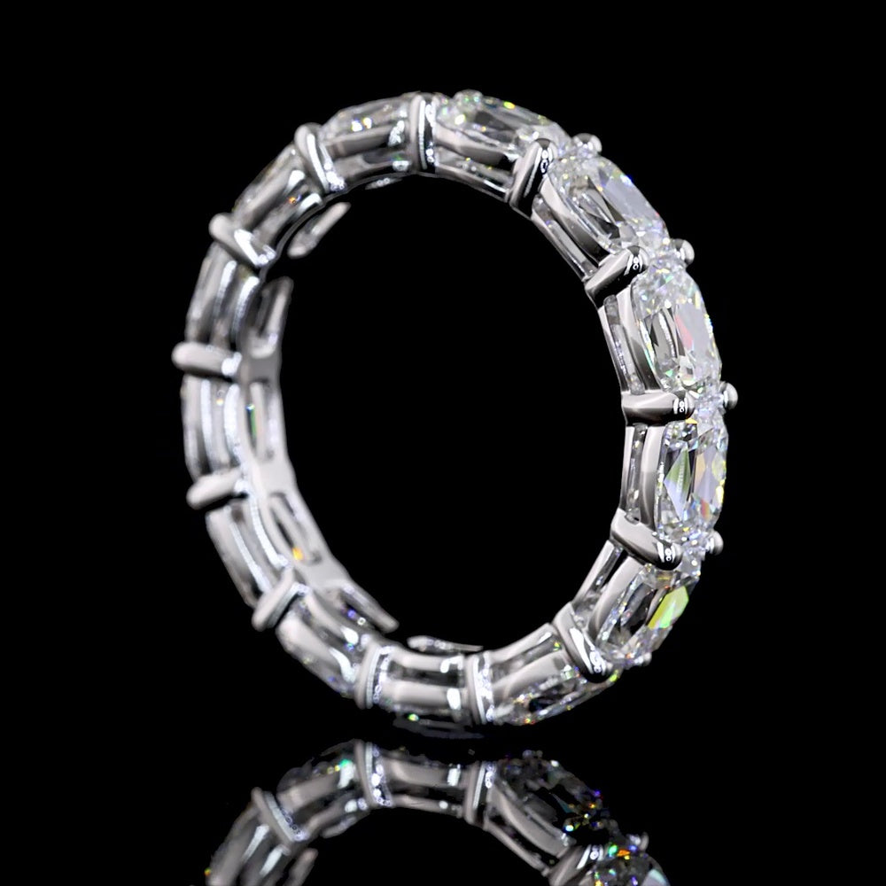 14K White Gold 4.16 Carat Eternity Band with East-West Prong Set Antique Cushion Cut Lab Diamonds (E-F Color, VS2 Clarity) - Covaloro Fine Jewelry
