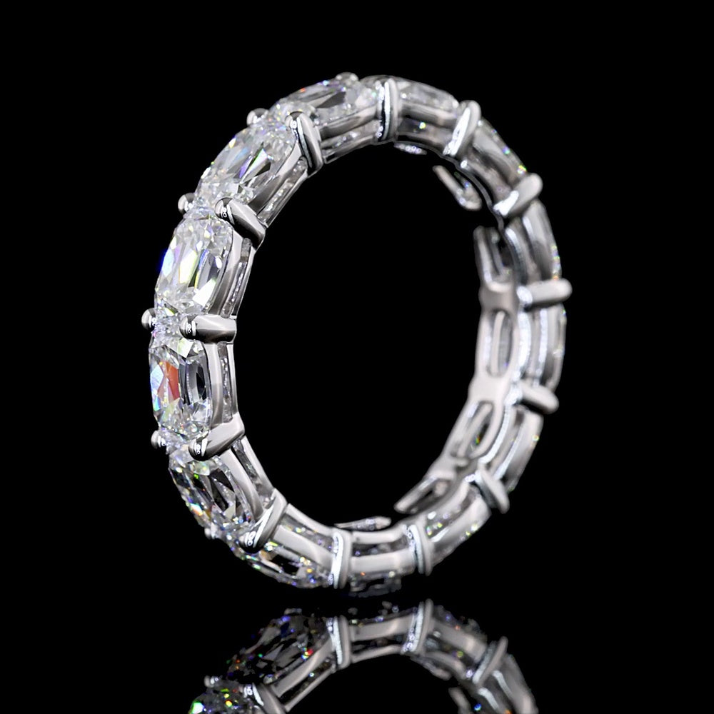 14K White Gold 4.16 Carat Eternity Band with East-West Prong Set Antique Cushion Cut Lab Diamonds (E-F Color, VS2 Clarity) - Covaloro Fine Jewelry