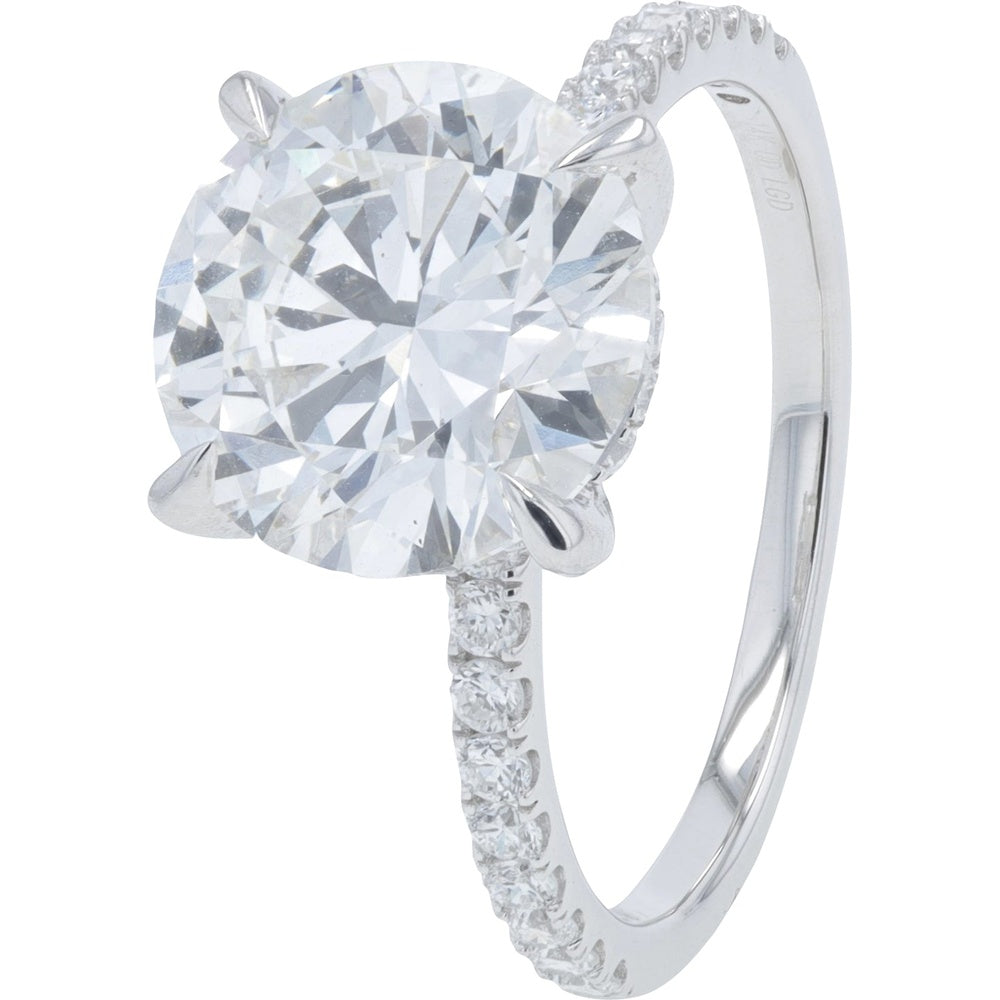14K White Gold 4.33 Carat Total Weight Lab Grown Round Brilliant Diamond Engagement Ring with Accented Band