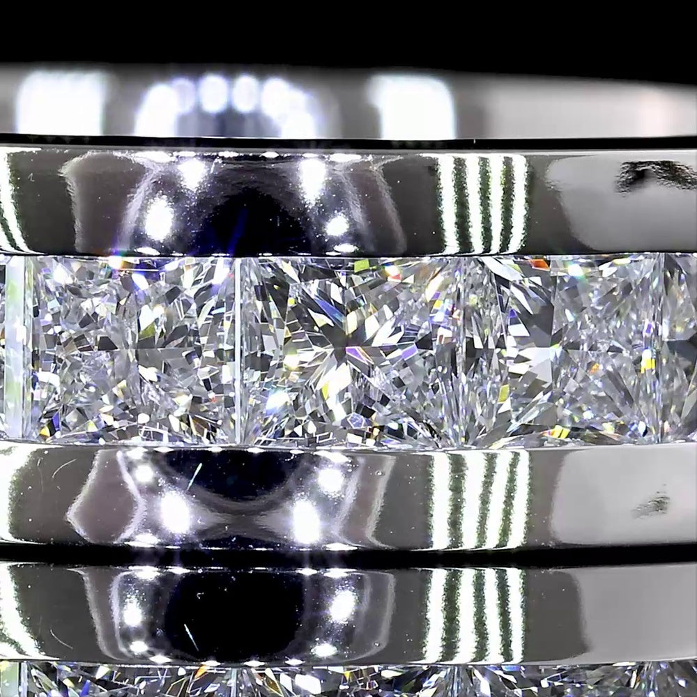 14K White Gold 4.36 Carat Princess Cut Lab Diamond Eternity Band with Channel Setting - 23 Stones E-F VS Quality - Covaloro Fine Jewelry