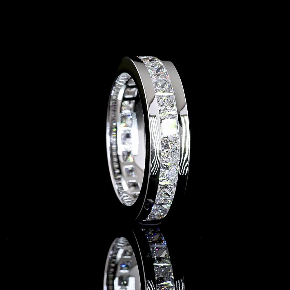 14K White Gold 4.36 Carat Princess Cut Lab Diamond Eternity Band with Channel Setting - 23 Stones E-F VS Quality - Covaloro Fine Jewelry