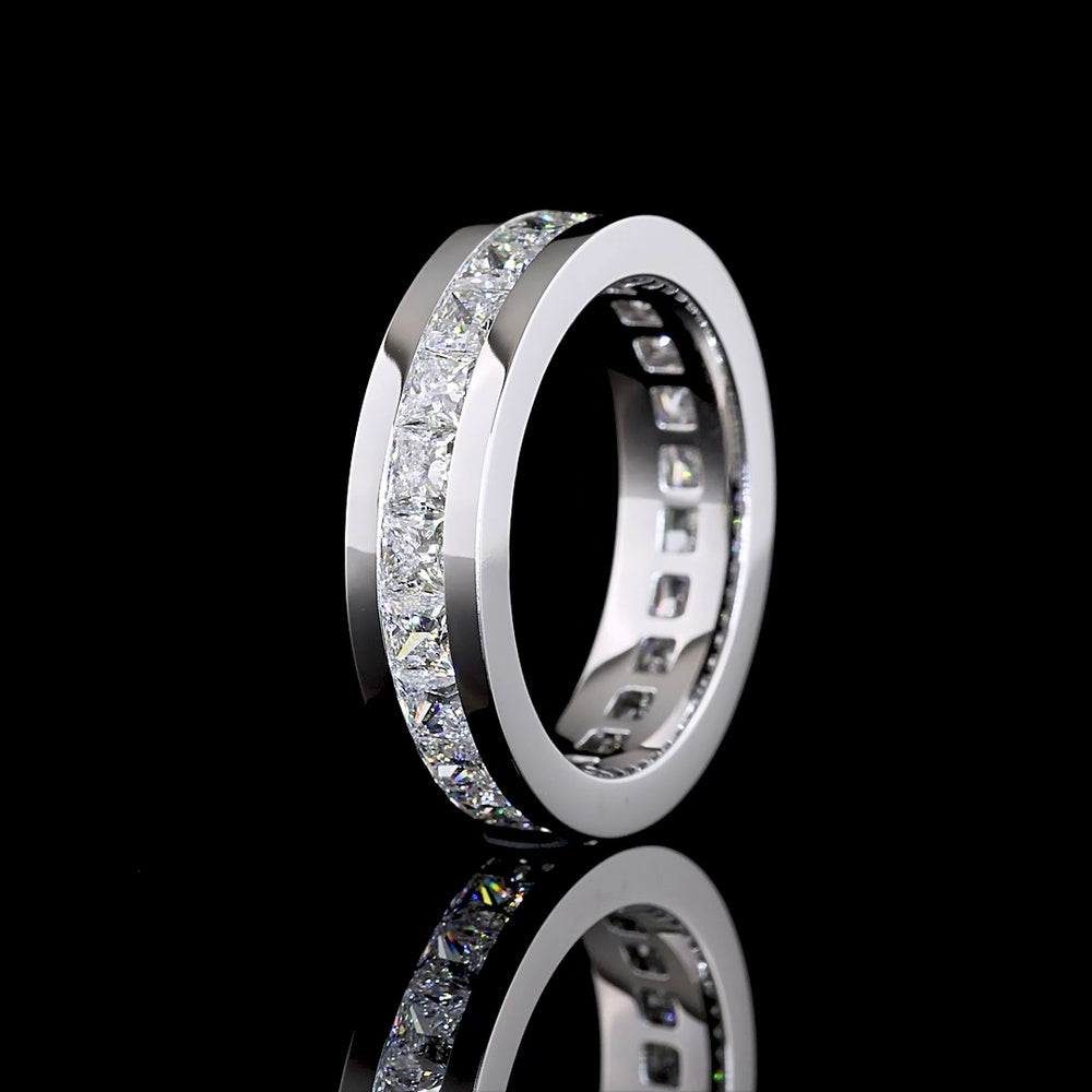 14K White Gold 4.36 Carat Princess Cut Lab Diamond Eternity Band with Channel Setting - 23 Stones E-F VS Quality - Covaloro Fine Jewelry