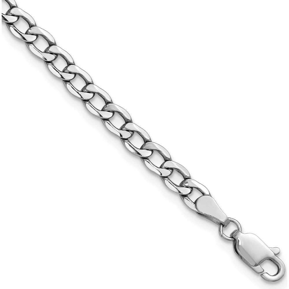 14K White Gold 4.3mm Semi-Solid Curb Chain - 9 Inch Length by Oro Pregiato