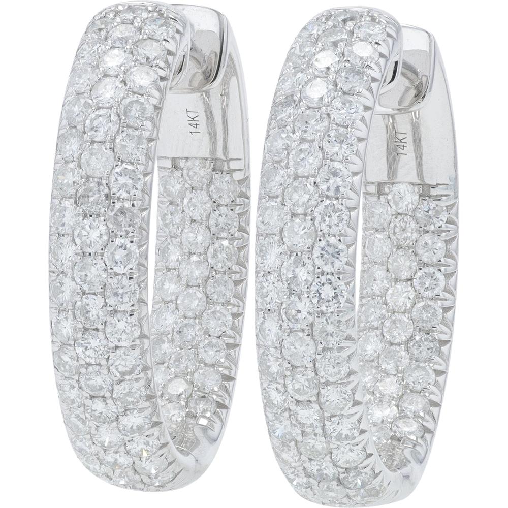 14K White Gold 4.50 Carat Diamond Inside - Out Hoop Earrings - Prong Set Sparkling Diamonds