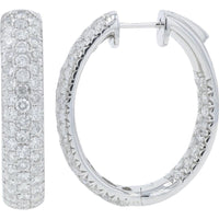 14K White Gold 4.50 Carat Diamond Inside - Out Hoop Earrings - Prong Set Sparkling Diamonds