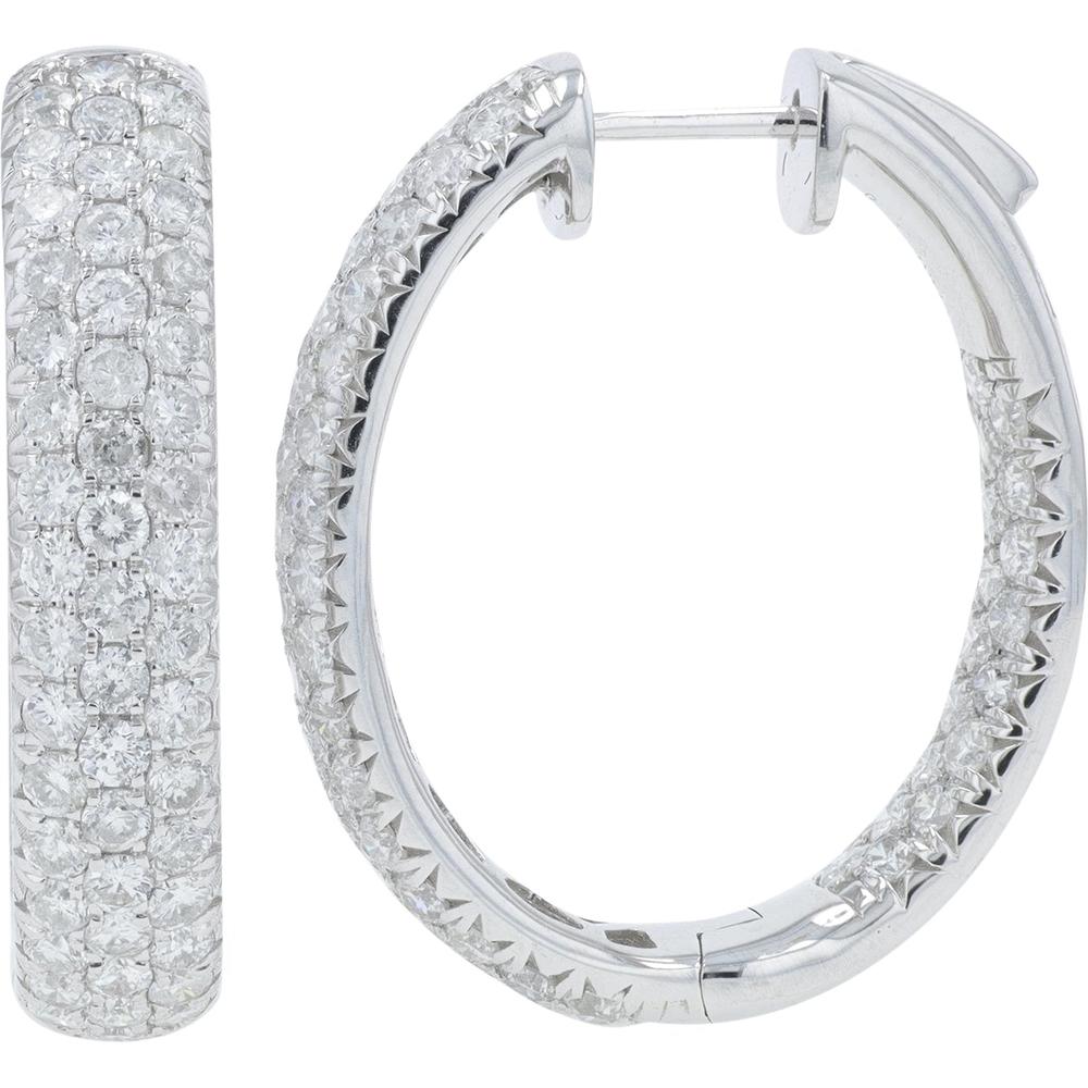 14K White Gold 4.50 Carat Diamond Inside - Out Hoop Earrings - Prong Set Sparkling Diamonds