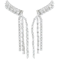 14K White Gold 4.50 Carat Total Weight Diamond Dangle Earrings with Round and Baguette Cut Diamonds