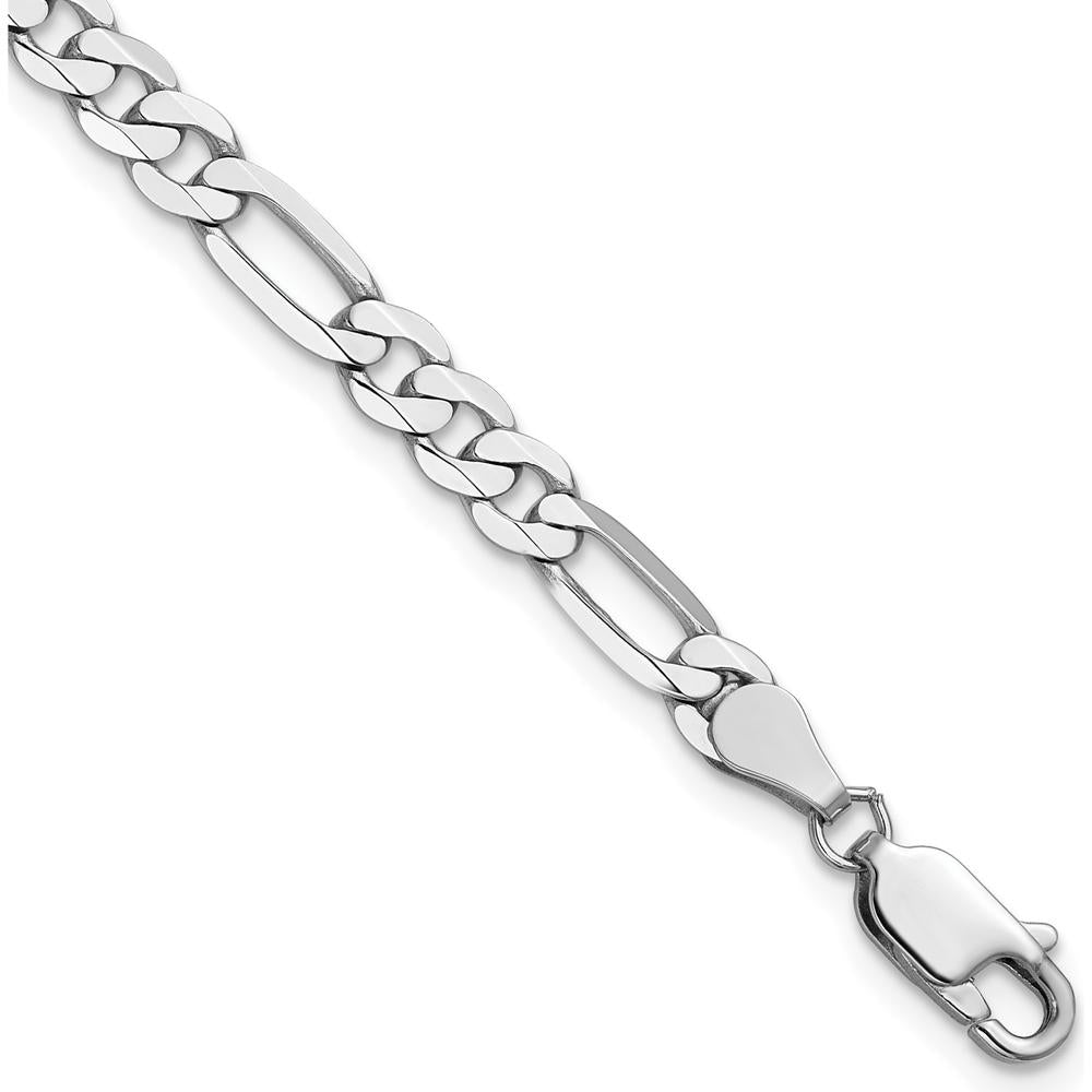 14K White Gold 4.5mm Flat Figaro Anklet with Lobster Clasp by 0
