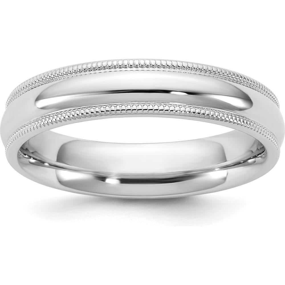 14K White Gold 4.5mm Milgrain Comfort Fit Wedding Band - Engravable, Rhodium Plated by Luciano & Cie