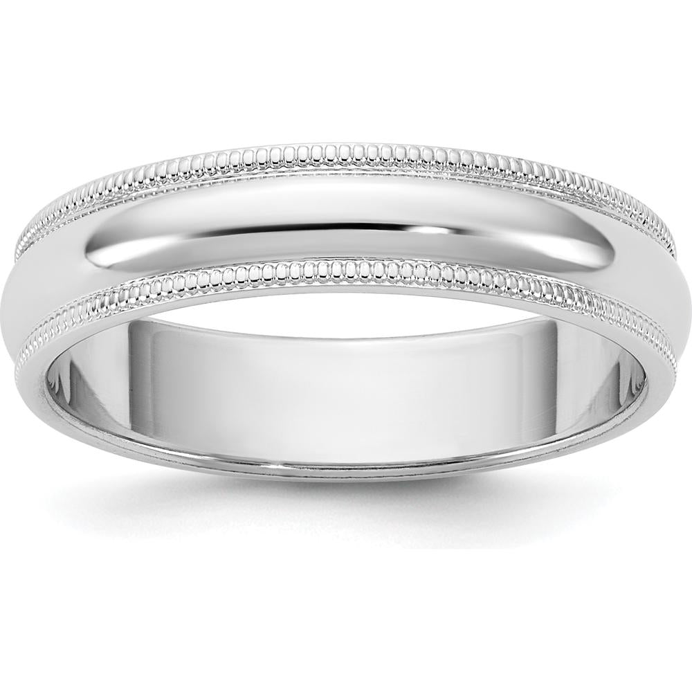 14K White Gold 4.5mm Milgrain Half Round Band Wedding Ring - Engravable, Polished Finish by Luciano & Cie