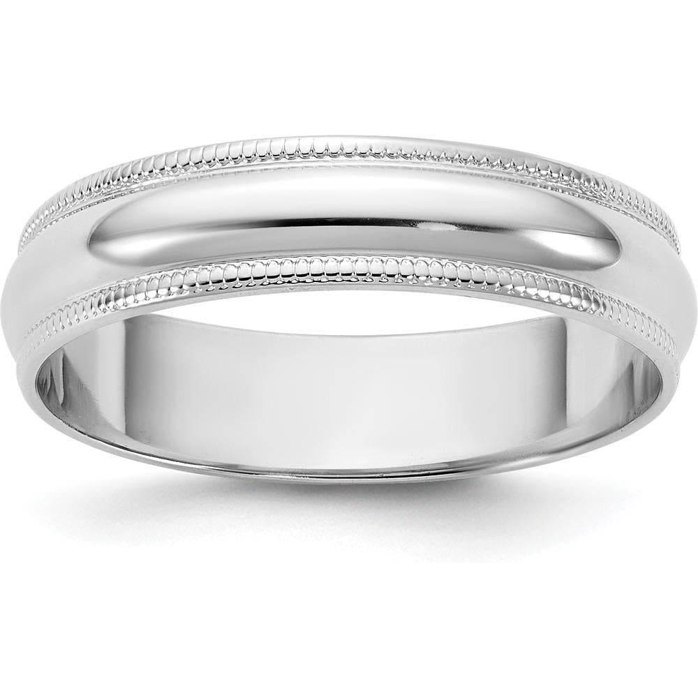14K White Gold 4.5mm Milgrain Half Round Band Wedding Ring with Rhodium Plating by Luciano & Cie