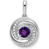 14K White Gold 4.5mm Round Amethyst and Diamond Pendant - 0.33 Carat Amethyst, 0.009 Carat Diamond Total Weight by Lumare Gioia
