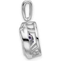 14K White Gold 4.5mm Round Amethyst and Diamond Pendant - 0.33 Carat Amethyst, 0.009 Carat Diamond Total Weight by Lumare Gioia
