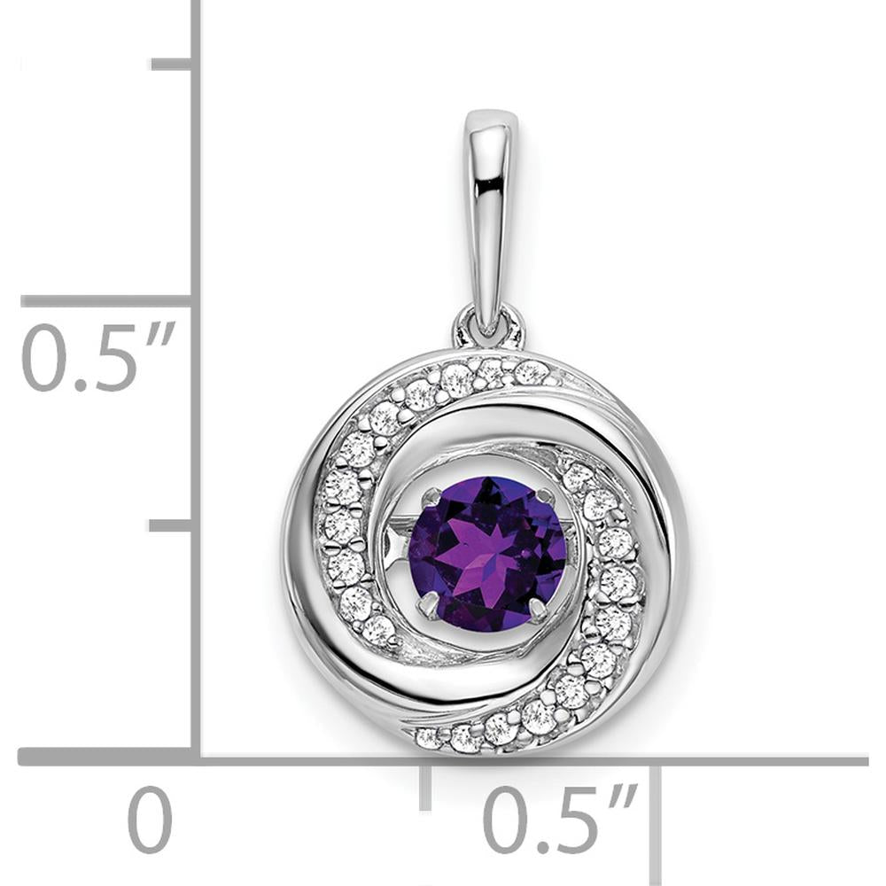 14K White Gold 4.5mm Round Amethyst and Diamond Pendant - 0.33 Carat Amethyst, 0.009 Carat Diamond Total Weight by Lumare Gioia