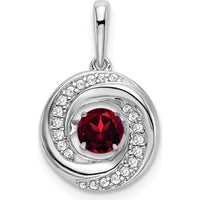 14K White Gold 4.5mm Round Garnet and Diamond Pendant with Moveable Charm - 0.33 Carat Total Garnet Weight by Lumare Gioia