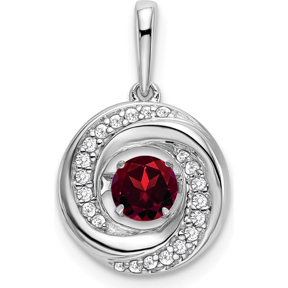 14K White Gold 4.5mm Round Garnet and Diamond Pendant with Moveable Charm - 0.33 Carat Total Garnet Weight by Lumare Gioia
