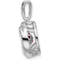 14K White Gold 4.5mm Round Garnet and Diamond Pendant with Moveable Charm - 0.33 Carat Total Garnet Weight by Lumare Gioia