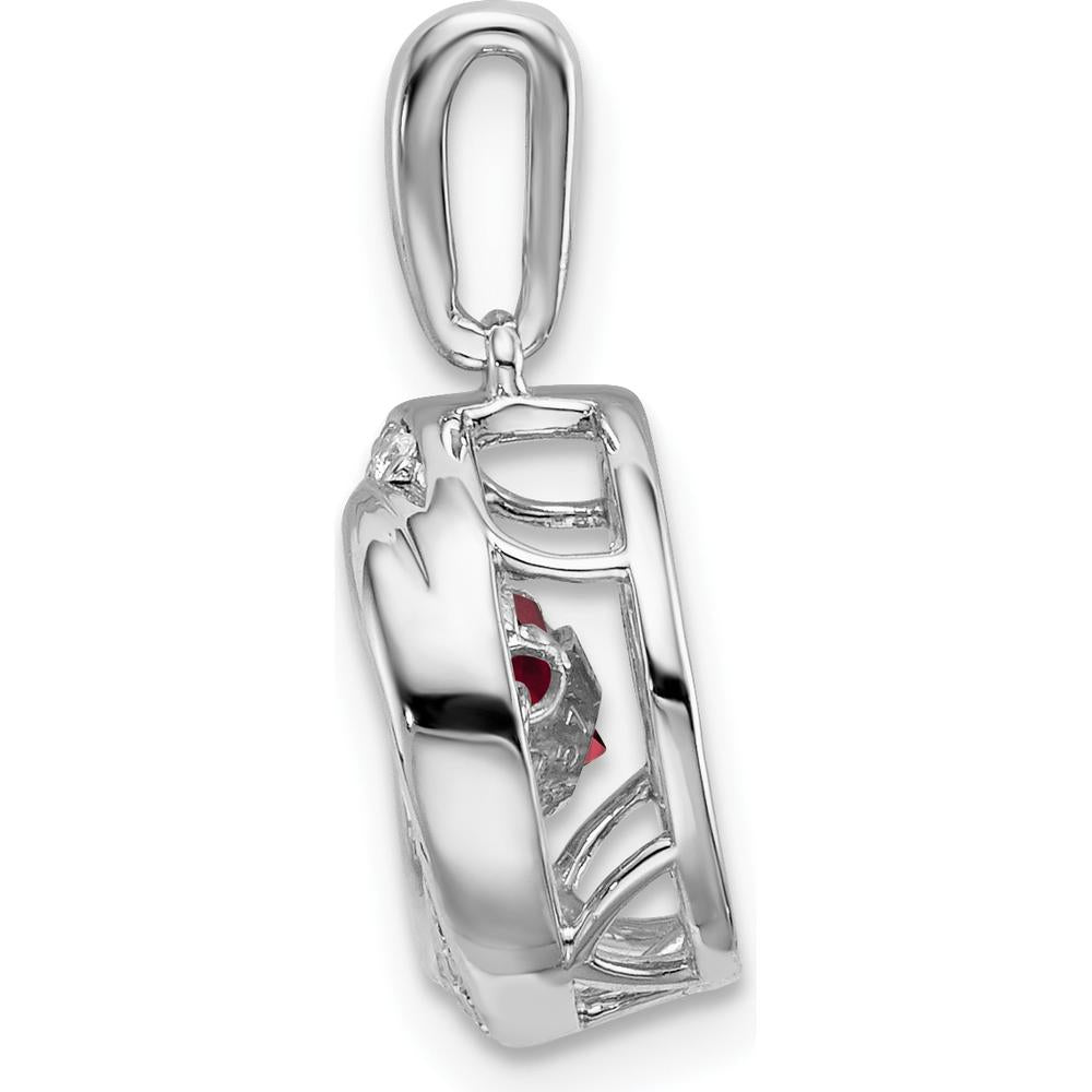 14K White Gold 4.5mm Round Garnet and Diamond Pendant with Moveable Charm - 0.33 Carat Total Garnet Weight by Lumare Gioia