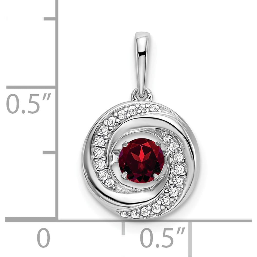 14K White Gold 4.5mm Round Garnet and Diamond Pendant with Moveable Charm - 0.33 Carat Total Garnet Weight by Lumare Gioia