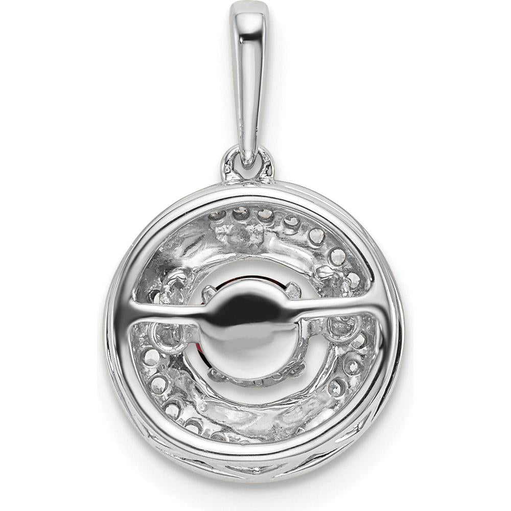 14K White Gold 4.5mm Round Garnet and Diamond Pendant with Moveable Charm - 0.33 Carat Total Garnet Weight by Lumare Gioia