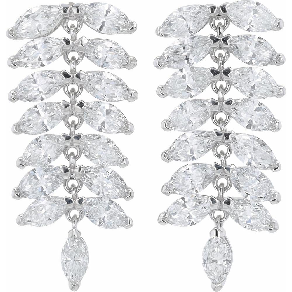 14K White Gold 4.75 Carat Lab Grown Diamond Marquise Dangle Earrings