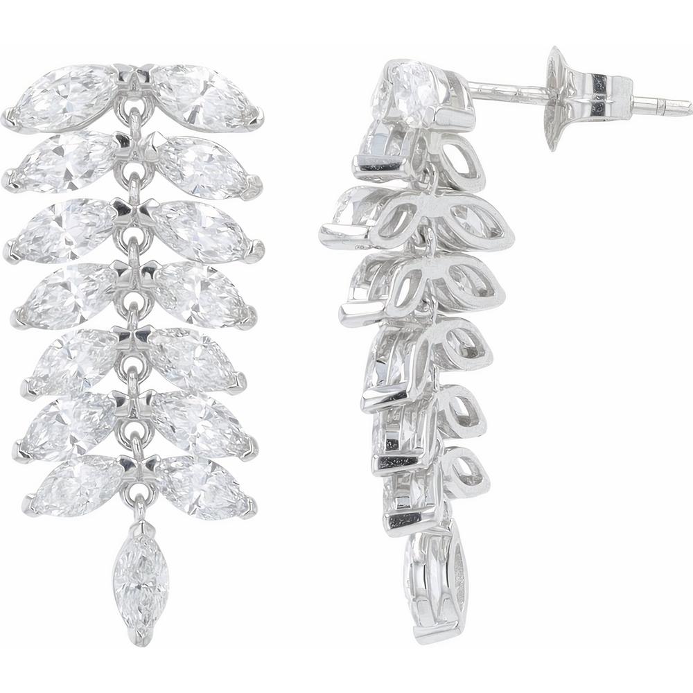 14K White Gold 4.75 Carat Lab Grown Diamond Marquise Dangle Earrings