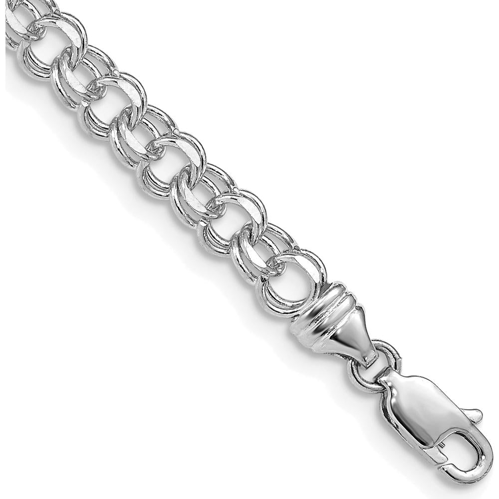 14K White Gold 4.75mm Diamond-Cut Solid Heavy Double Link Charm Bracelet - 8 Inches by Oro Pregiato