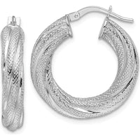 14K White Gold 4.7mm Textured Twisted Round Hoop Earrings - Polished Finish by 0