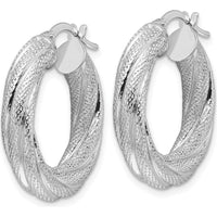 14K White Gold 4.7mm Textured Twisted Round Hoop Earrings - Polished Finish by 0