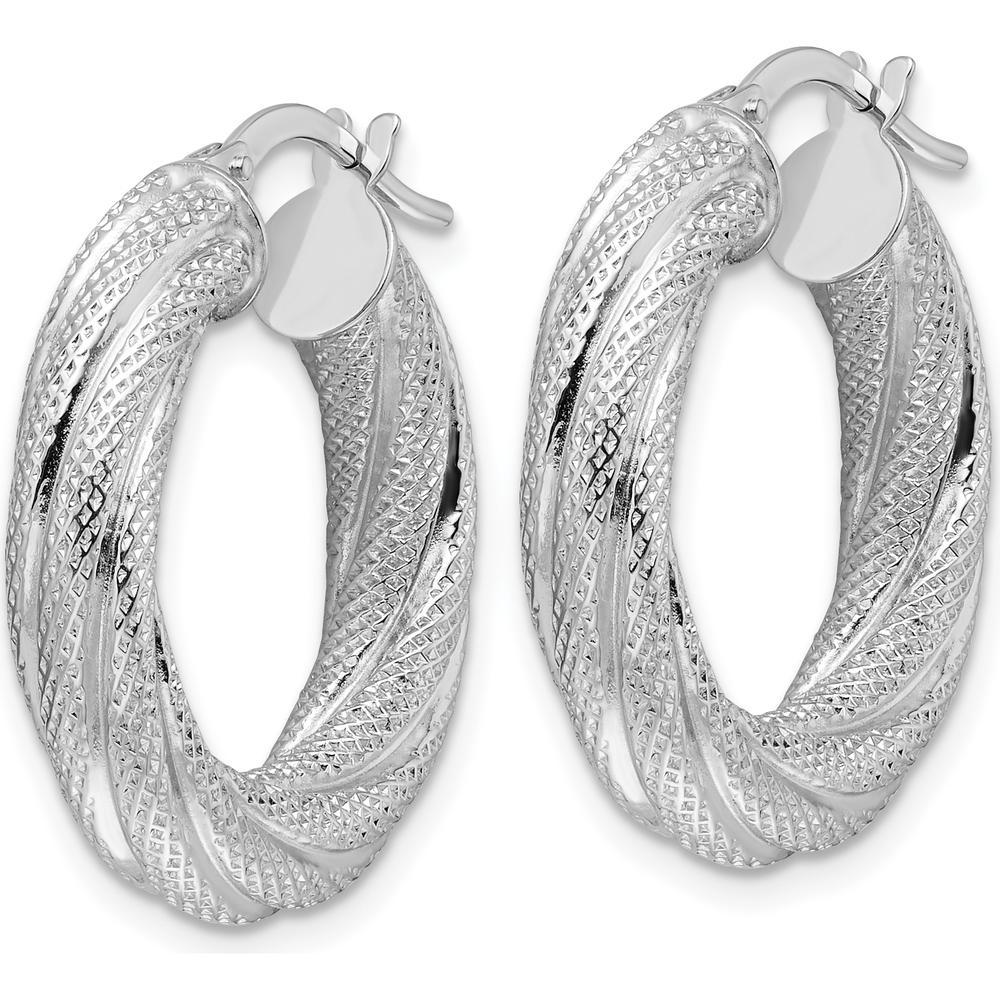 14K White Gold 4.7mm Textured Twisted Round Hoop Earrings - Polished Finish by 0