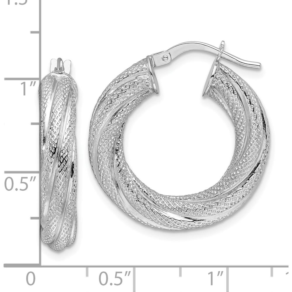 14K White Gold 4.7mm Textured Twisted Round Hoop Earrings - Polished Finish by 0