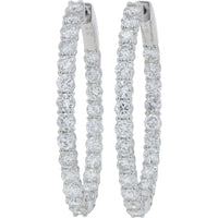 14K White Gold 4.89 Carat Diamond Inside - Out Hoop Earrings - 4.89 Carat Total Diamond Weight