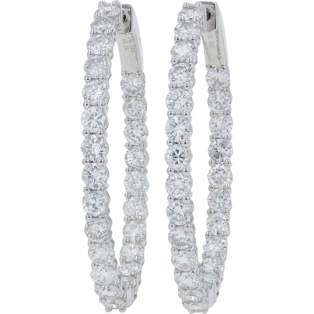 14K White Gold 4.89 Carat Diamond Inside - Out Hoop Earrings - 4.89 Carat Total Diamond Weight