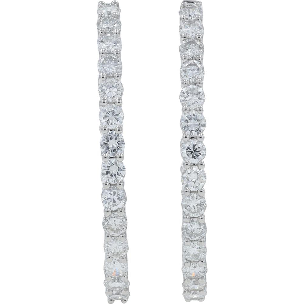 14K White Gold 4.89 Carat Diamond Inside - Out Hoop Earrings - 4.89 Carat Total Diamond Weight