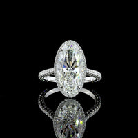 14K White Gold 4.95 Carat Total Weight Double Halo Ring with 4.18 Carat Moval Cut Lab Diamond and 90 Brilliant Round Cut Lab Diamonds - Covaloro Fine Jewelry