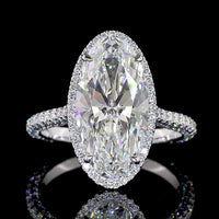 14K White Gold 4.95 Carat Total Weight Double Halo Ring with 4.18 Carat Moval Cut Lab Diamond and 90 Brilliant Round Cut Lab Diamonds - Covaloro Fine Jewelry