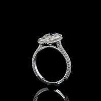 14K White Gold 4.95 Carat Total Weight Double Halo Ring with 4.18 Carat Moval Cut Lab Diamond and 90 Brilliant Round Cut Lab Diamonds - Covaloro Fine Jewelry