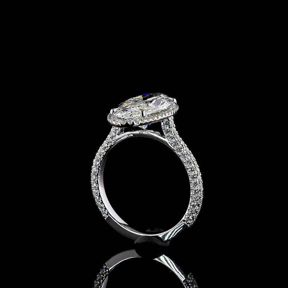 14K White Gold 4.95 Carat Total Weight Double Halo Ring with 4.18 Carat Moval Cut Lab Diamond and 90 Brilliant Round Cut Lab Diamonds - Covaloro Fine Jewelry