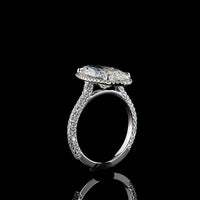 14K White Gold 4.95 Carat Total Weight Double Halo Ring with 4.18 Carat Moval Cut Lab Diamond and 90 Brilliant Round Cut Lab Diamonds - Covaloro Fine Jewelry
