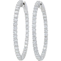 14K White Gold 4 Carat Diamond Inside - Out Hoop Earrings - 4.00 Carat Total Diamond Weight