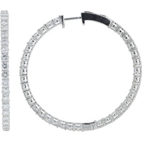 14K White Gold 4 Carat Diamond Inside - Out Hoop Earrings - 4.00 Carat Total Diamond Weight