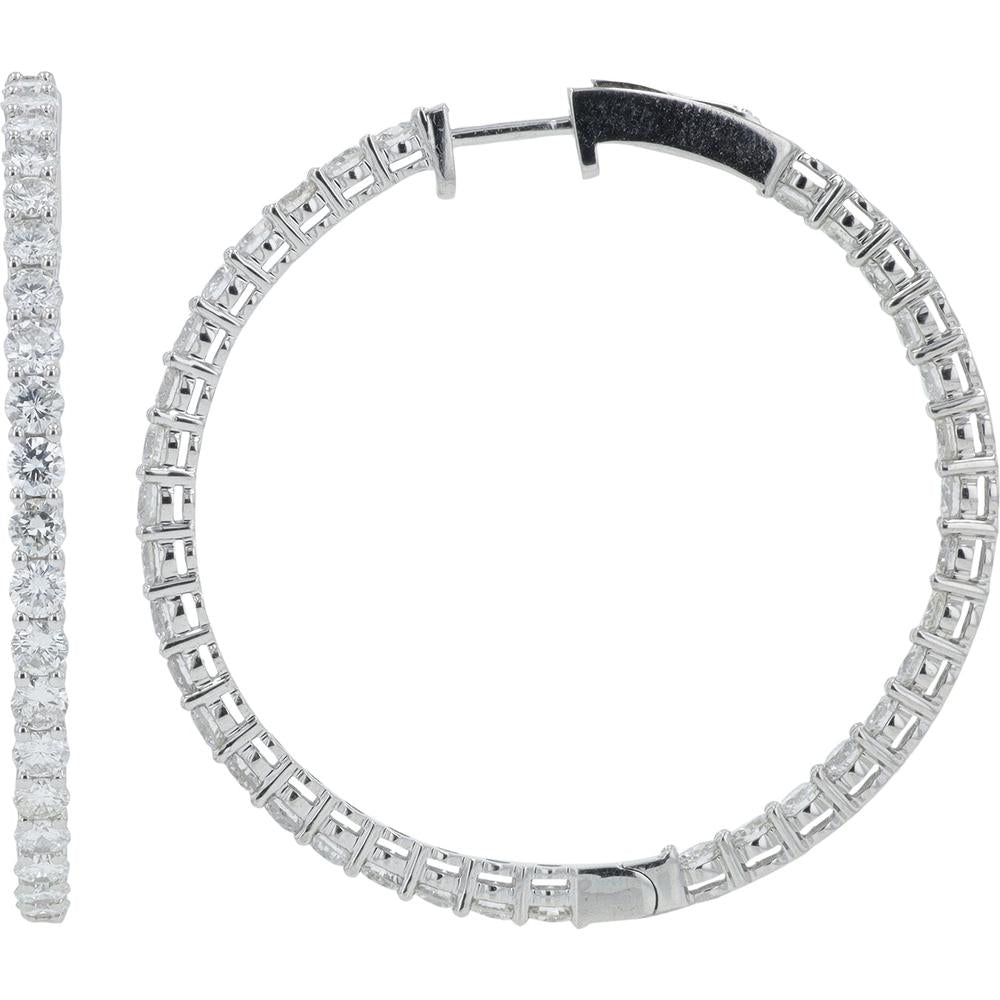 14K White Gold 4 Carat Diamond Inside - Out Hoop Earrings - 4.00 Carat Total Diamond Weight