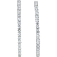 14K White Gold 4 Carat Diamond Inside - Out Hoop Earrings - 4.00 Carat Total Diamond Weight