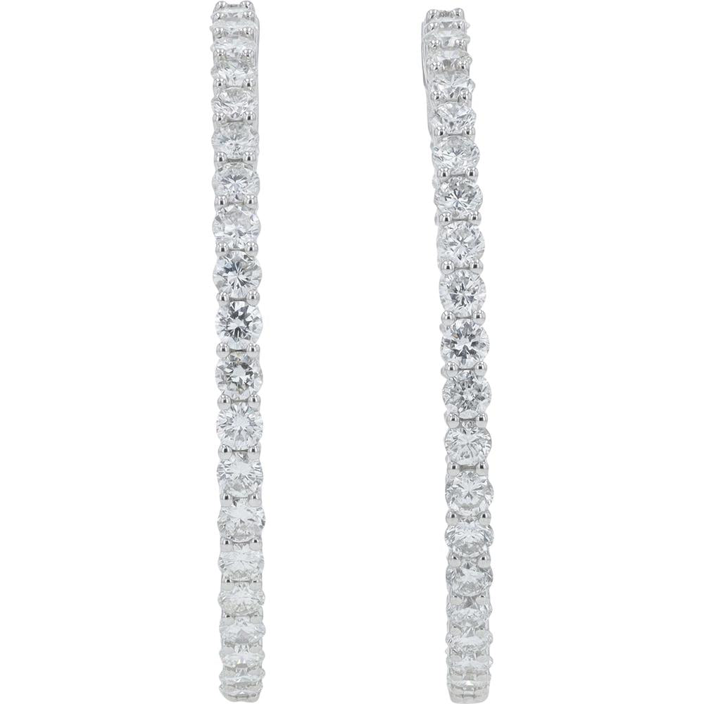 14K White Gold 4 Carat Diamond Inside - Out Hoop Earrings - 4.00 Carat Total Diamond Weight